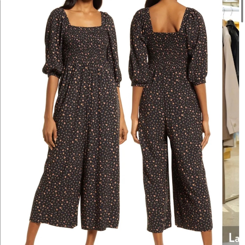 Madewell Lucie Floral Smocked Wide Leg Jumpsuit
